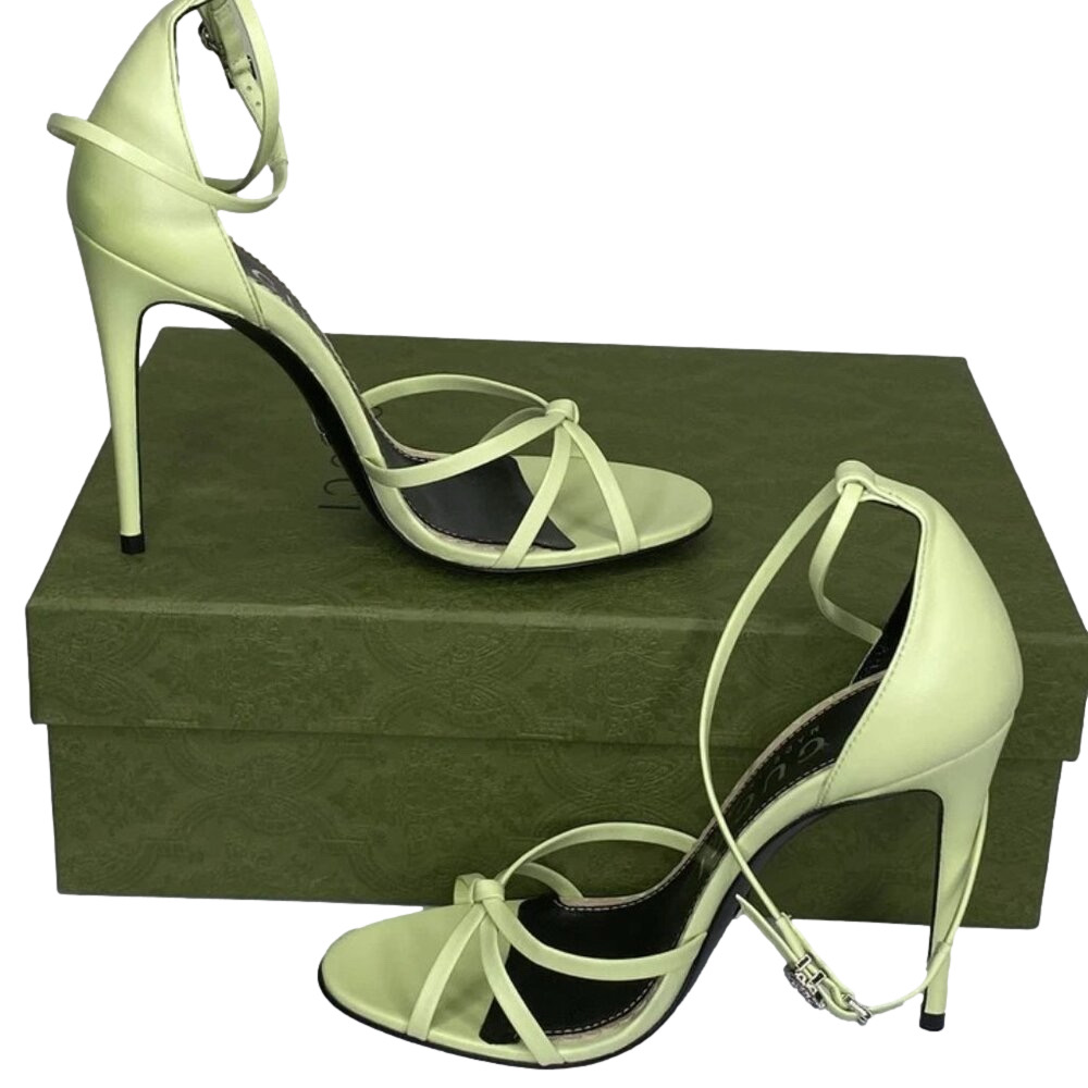 Gucci Womens Sandals Pistachio Green Size 7 Charlotte Nappa GG Buckle Heeled